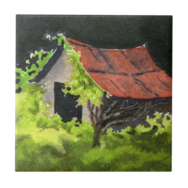 Azulejo Antiguo cobertizo con viñas y un oscuro cielo torm (Frente)