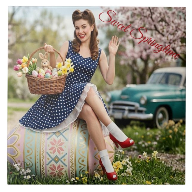 Azulejo Antiguo de Pascua Pin-Up | Dulce Arte de P (Frente)