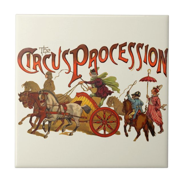 Azulejo Antiguo desfile de circo serpentea caballos (Frente)