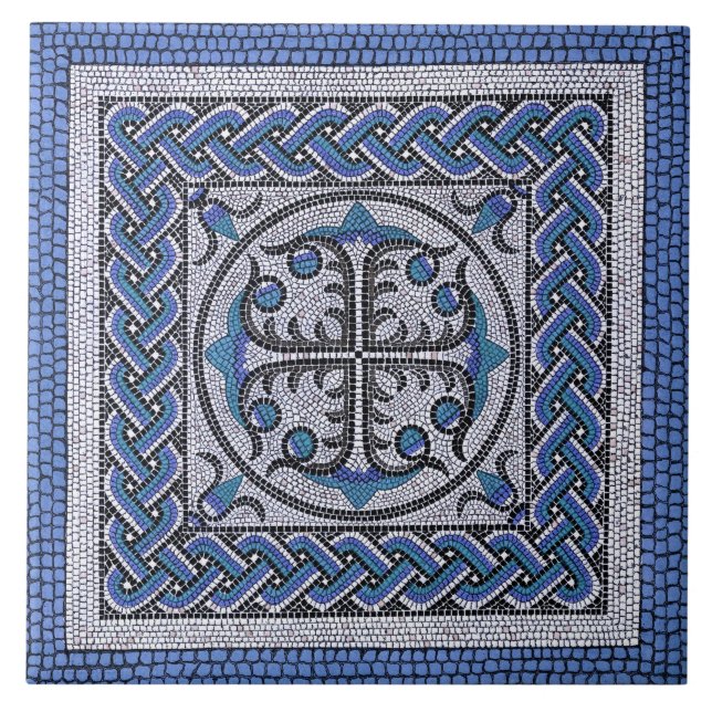 Azulejo Antiguo Ilustracion romano Mosaico Azul Danubio (Frente)