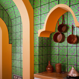 Azulejo Antiguo Lime Green Wall Art Deco Púrpura | Clásica
