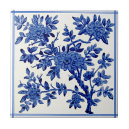 Azulejo Antiguo Minton Azul Blanco Estético Floral Repro