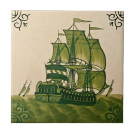 Azulejo Antiguo Minton Hollins Barco Delft Tile #2 Repro