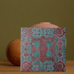 Azulejo Antigüo Molesto Verde Oscuro Y Verde azulado<br><div class="desc">Diseño original de baldosas decorativas con verde azulados adornos abstractos verdes sobre un fondo rojo oscuro con problemas.</div>