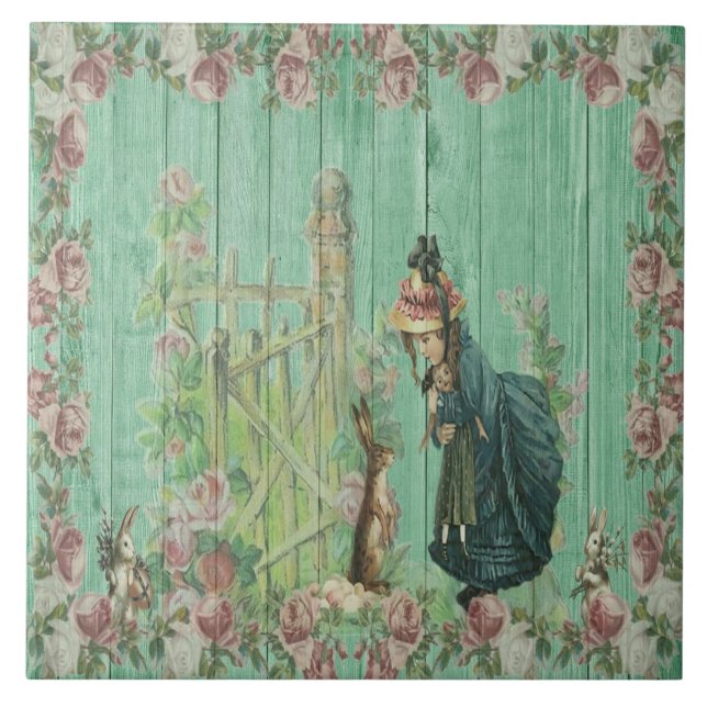 Azulejo Antiguo mosaico de cerámica de Pascua (Frente)