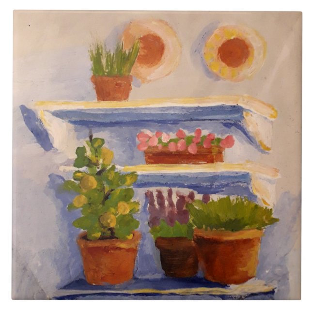 Azulejo Antiguo País Francés Sunny Estanques Al Aire Libre (Frente)