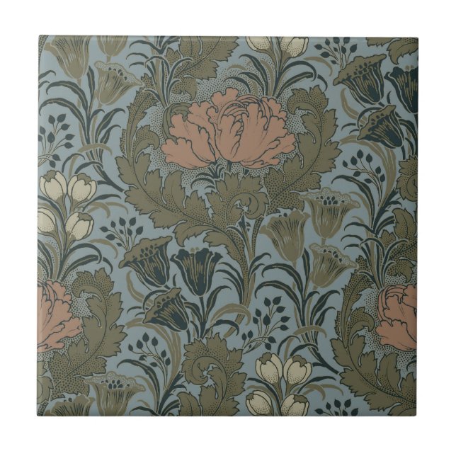Azulejo Antiguo Patrón Floral Victoriano Terracota Sabio (Frente)