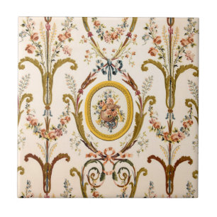Azulejo Antiguo Rococo Floral Gold Cream Elegante
