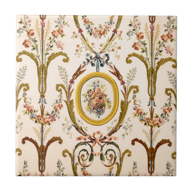 Azulejo Antiguo Rococo Floral Gold Cream Elegante (Frente)