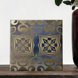 Azulejo Antiguo Vintage Elegante Cobre Y Mosaico Azul