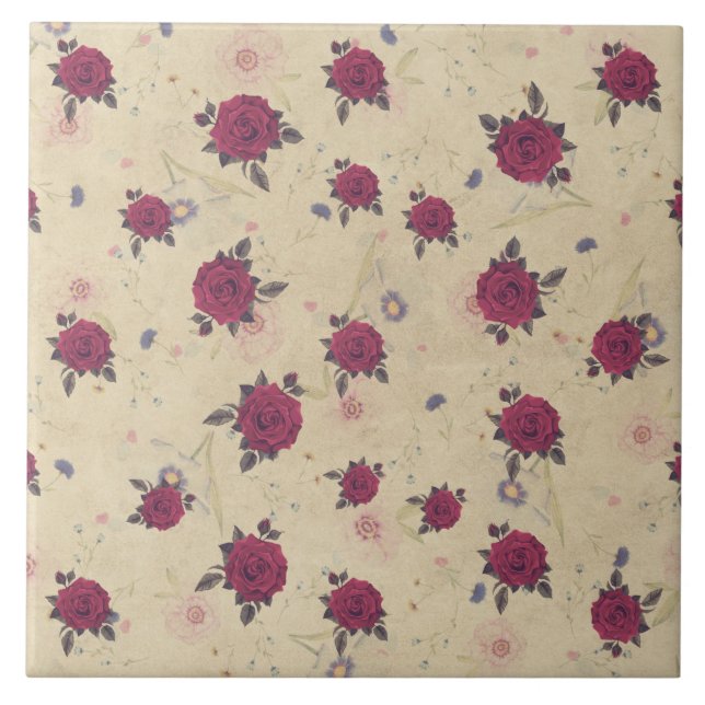 Azulejo Antiguos Rosas victorianos decoración doméstica (Frente)