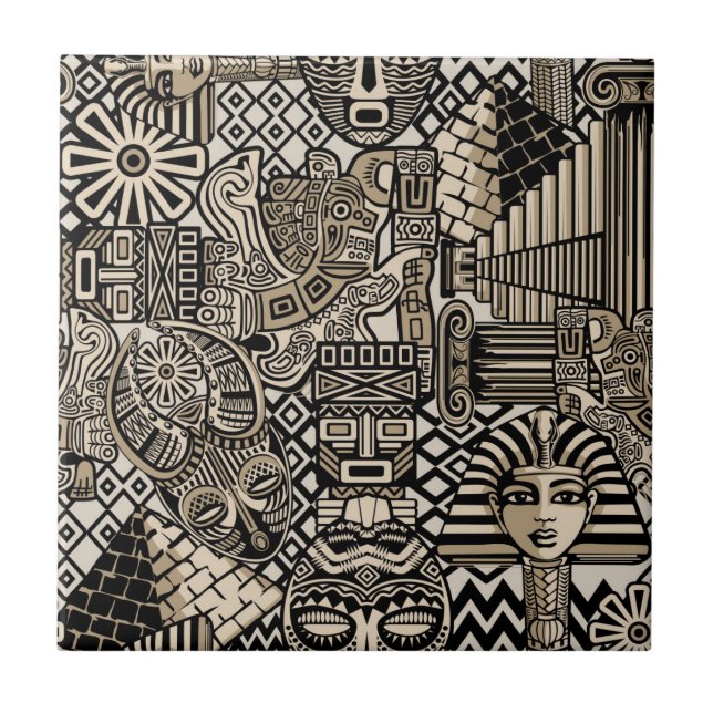 Azulejo Antiguos Símbolos Históricos Estilo Tatuaje (Frente)