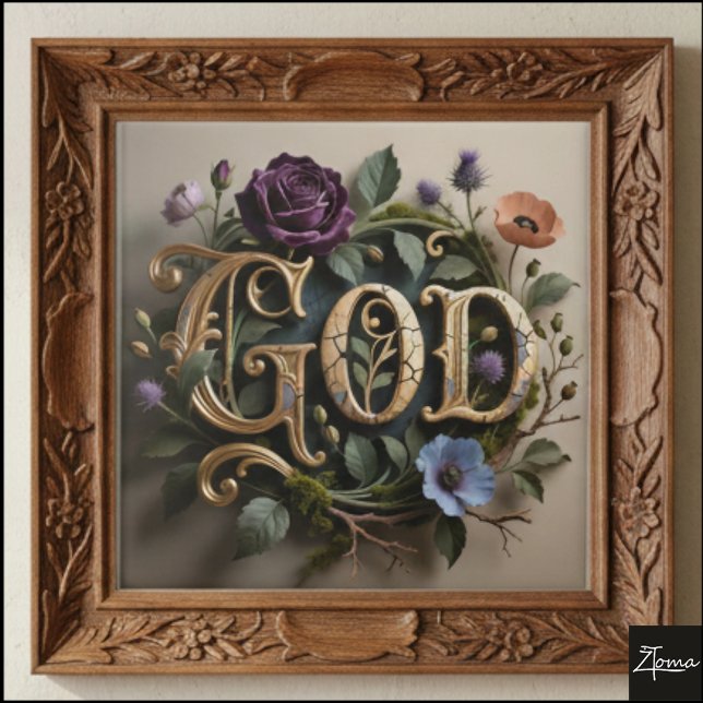 Azulejo Antique Floral Gold GOD Word Sign (Subido por el creador)