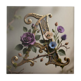 Azulejo Antique Floral Gold Letter A Monogram