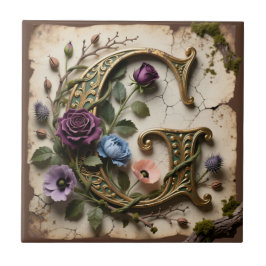 Azulejo Antique Floral Gold Letter G Monogram