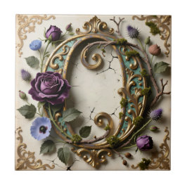 Azulejo Antique Floral Gold Patina Letter O