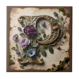 Azulejo Antique Floral Opalescent Letter P Monogram