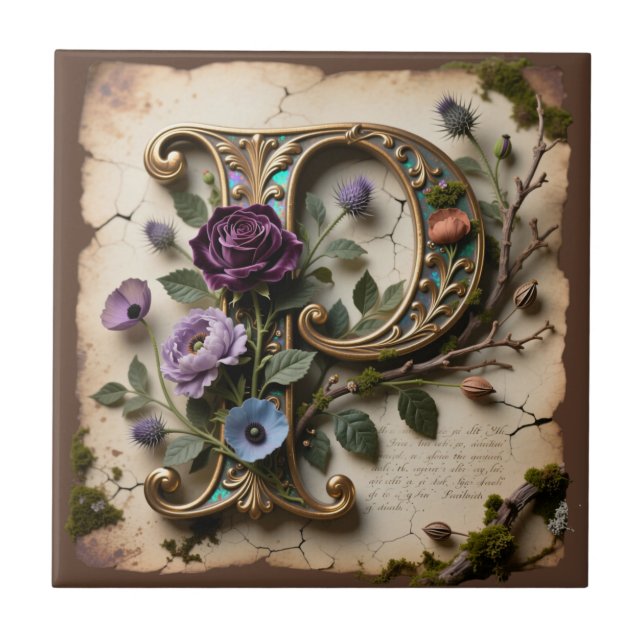 Azulejo Antique Floral Opalescent Letter P Monogram (Frente)