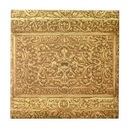 Azulejo Antique Ornamental Golden Floral Pattern