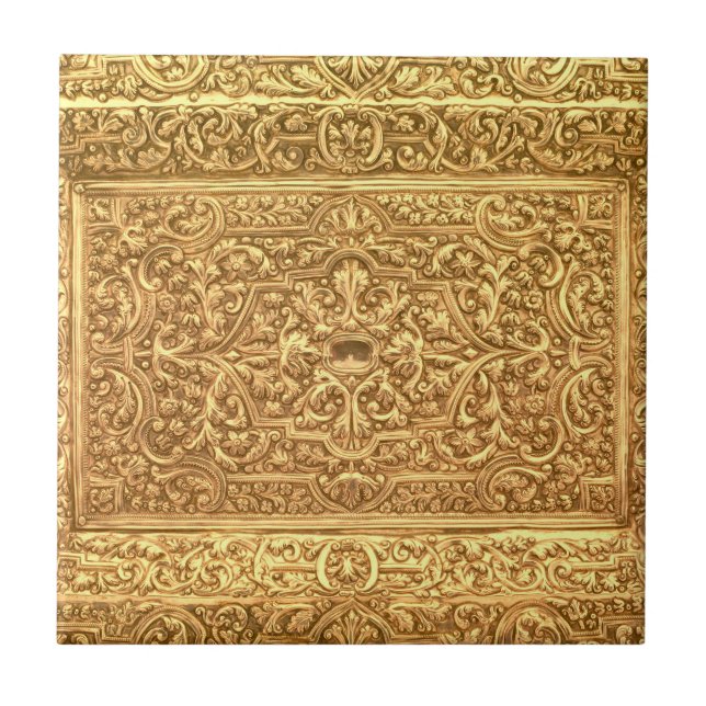 Azulejo Antique Ornamental Golden Floral Pattern (Frente)