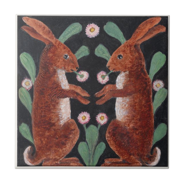 Azulejo Antique Style Woodland Hare Spring Flower Decor (Frente)