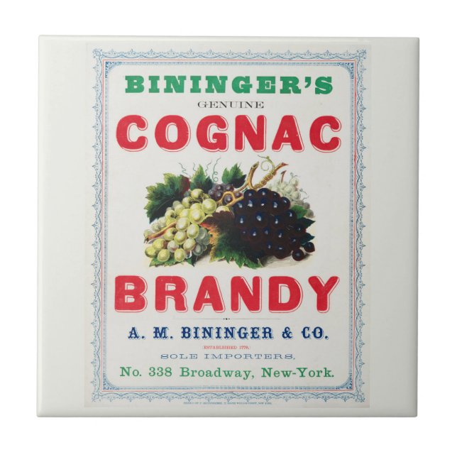 Azulejo Anuncio de época para Cognac Brandy de Bininger. (Frente)