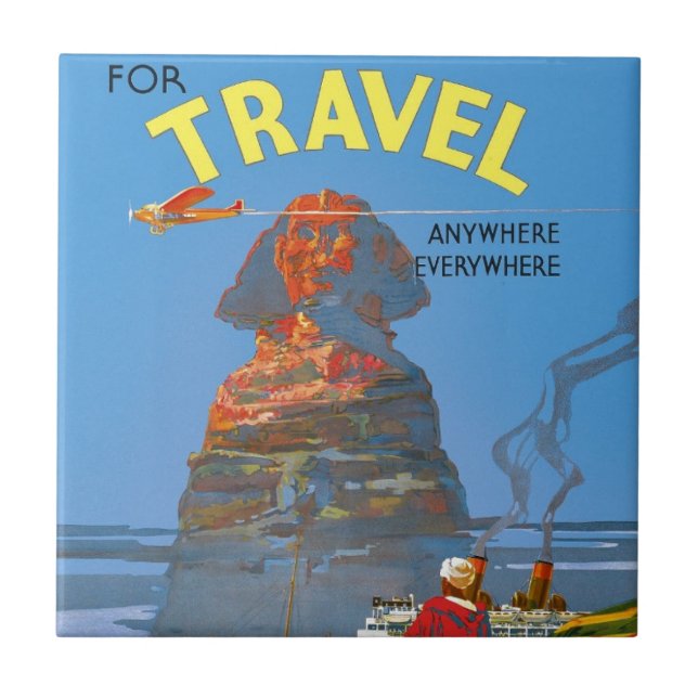 Azulejo Anuncio de viaje aéreo de Egipto vintage (Frente)