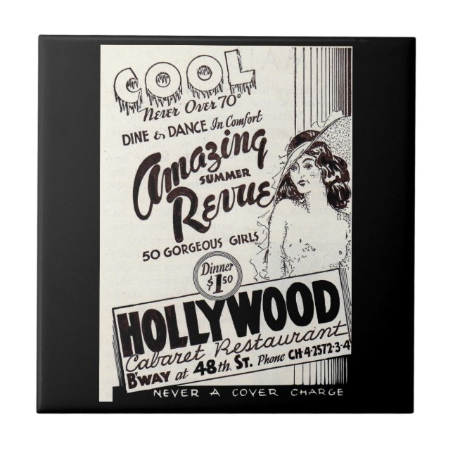 Azulejo Anuncio del restaurante Hollywood Cabaret de los a (Frente)