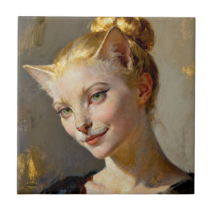 Azulejo “Anya, meticulosamente contenta” – Una felina feme