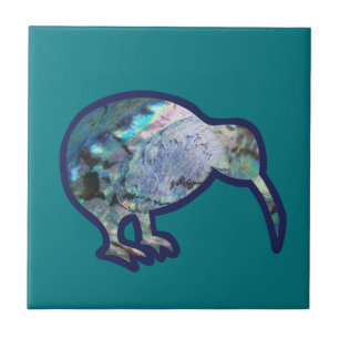 AZULEJO AOTEAROA NUEVA ZELANDA PAUA SHELL KIWI BIRD GREEN