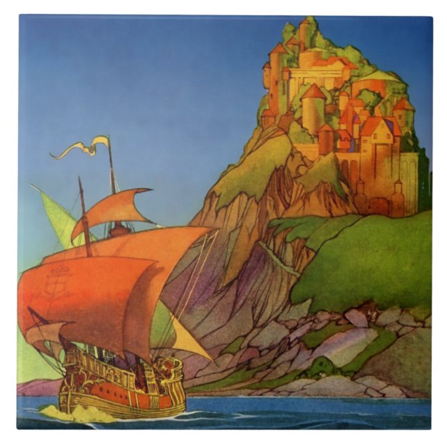 Azulejo “Apareció un barco” Arte pirata de Frank Godwin (Frente)