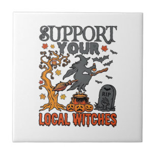 Azulejo Apoya a las Brujas Locales Halloween Caldero de Br