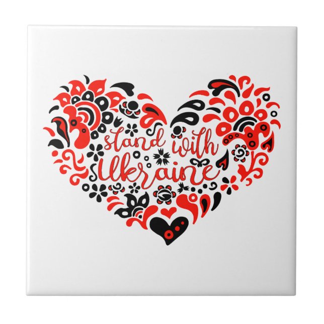 Azulejo Apoyar a Ucrania con letras y corazón (Frente)
