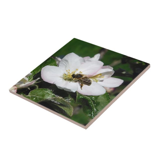 Azulejo Apple Blossom & Bee Macro Photo | Ceramic Tile (Lado)