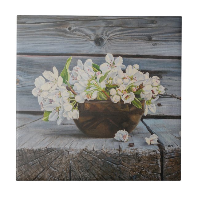 Azulejo Apple Blossom Still Life – Original Fine Art Print (Frente)