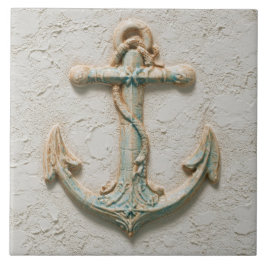 Azulejo Aqua and Sand Coastal Anchor Art