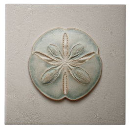 Azulejo Aqua and Sand Coastal Sand Dollar Relief Artwork