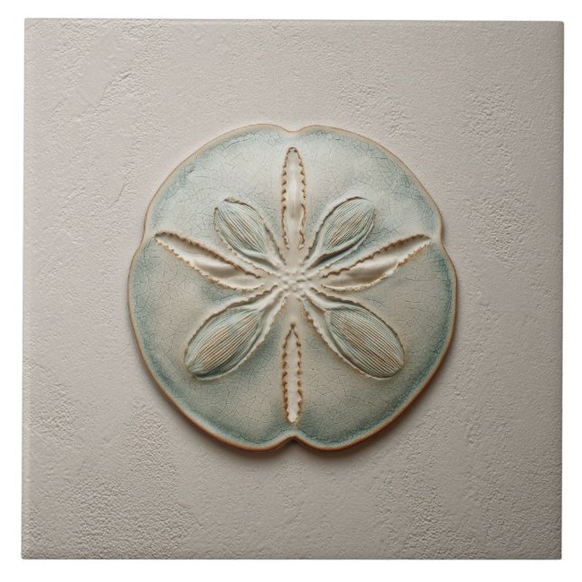 Azulejo Aqua and Sand Coastal Sand Dollar Relief Artwork (Frente)