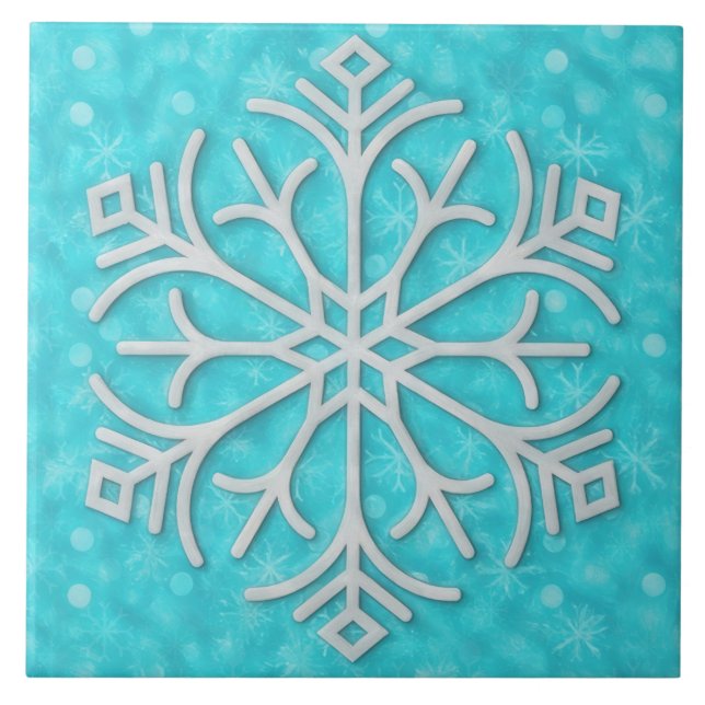 Azulejo Aqua Blue and Gray Snow Snowflake Holiday Art Tile (Frente)
