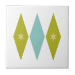 Azulejo Aqua Blue Green Yellow Diamonds Stars Mid Century<br><div class="desc">This colorful mid century modern ceramic tile features aqua blue and avocado green diamonds, with yellow colored stars. So fun to add to your tiling project!</div>