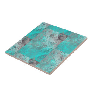 Azulejo Aqua Blue Turquoise and Grey Distressive