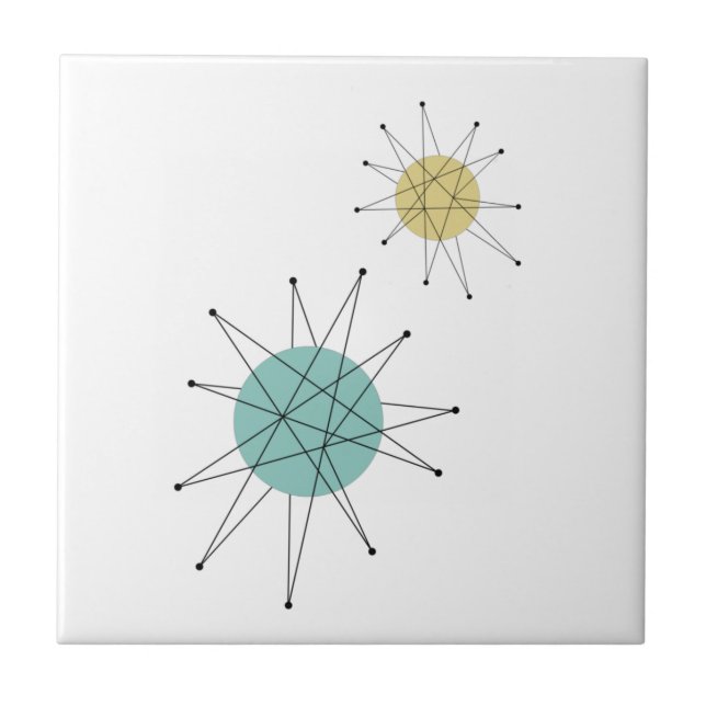 Azulejo Aqua Blue Yellow Franciscan Starburst Mid Century (Frente)