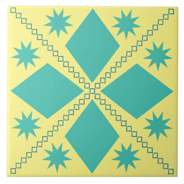 Azulejo Aqua Diamond Fun | Fondo amarillo | (Frente)