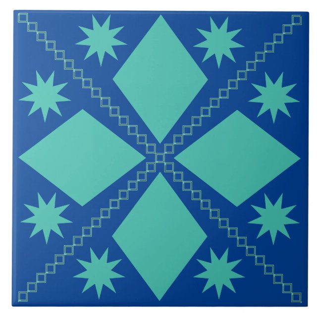 Azulejo Aqua Diamond Fun | Fondo azul | (Frente)