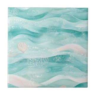 Azulejo Aqua Ocean Waves & Seashell Pattern (2)