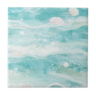 Azulejo Aqua Ocean Waves & Seashell Pattern (4)