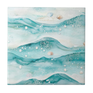 Azulejo Aqua Ocean Waves & Seashell Pattern (5)
