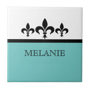 Azulejo Aqua Swanky Fleur De Lis Tile
