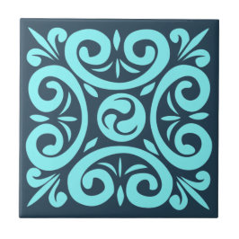 Azulejo Aqua y Black en Blue Intricate Floral Pattern