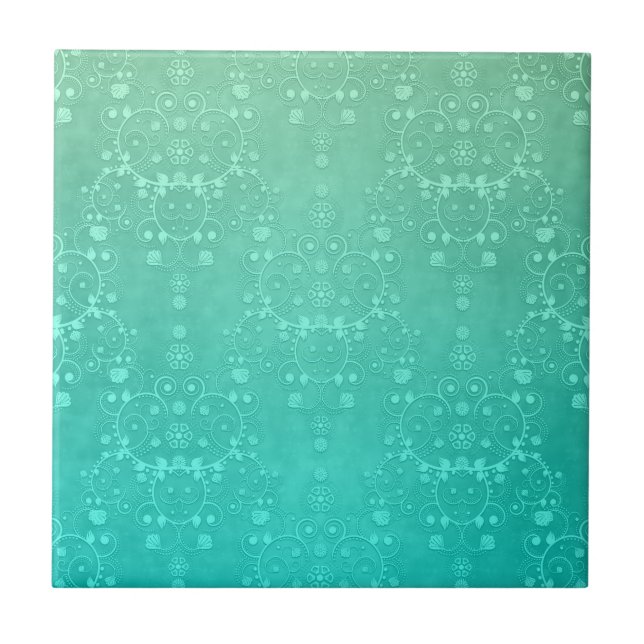 Azulejo Aquamarina Verde Menta Azul Claro Estampado Fancy  (Frente)